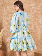 InWeave Sky Blue Big Print Short Dress | Grocsy