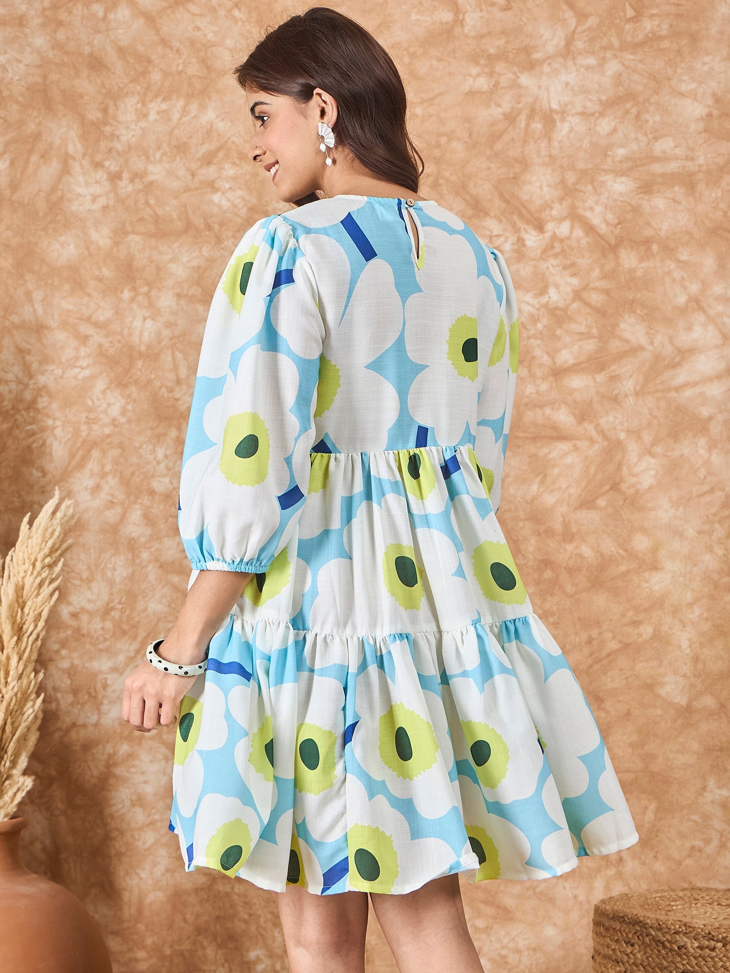 InWeave Sky Blue Big Print Short Dress | Grocsy