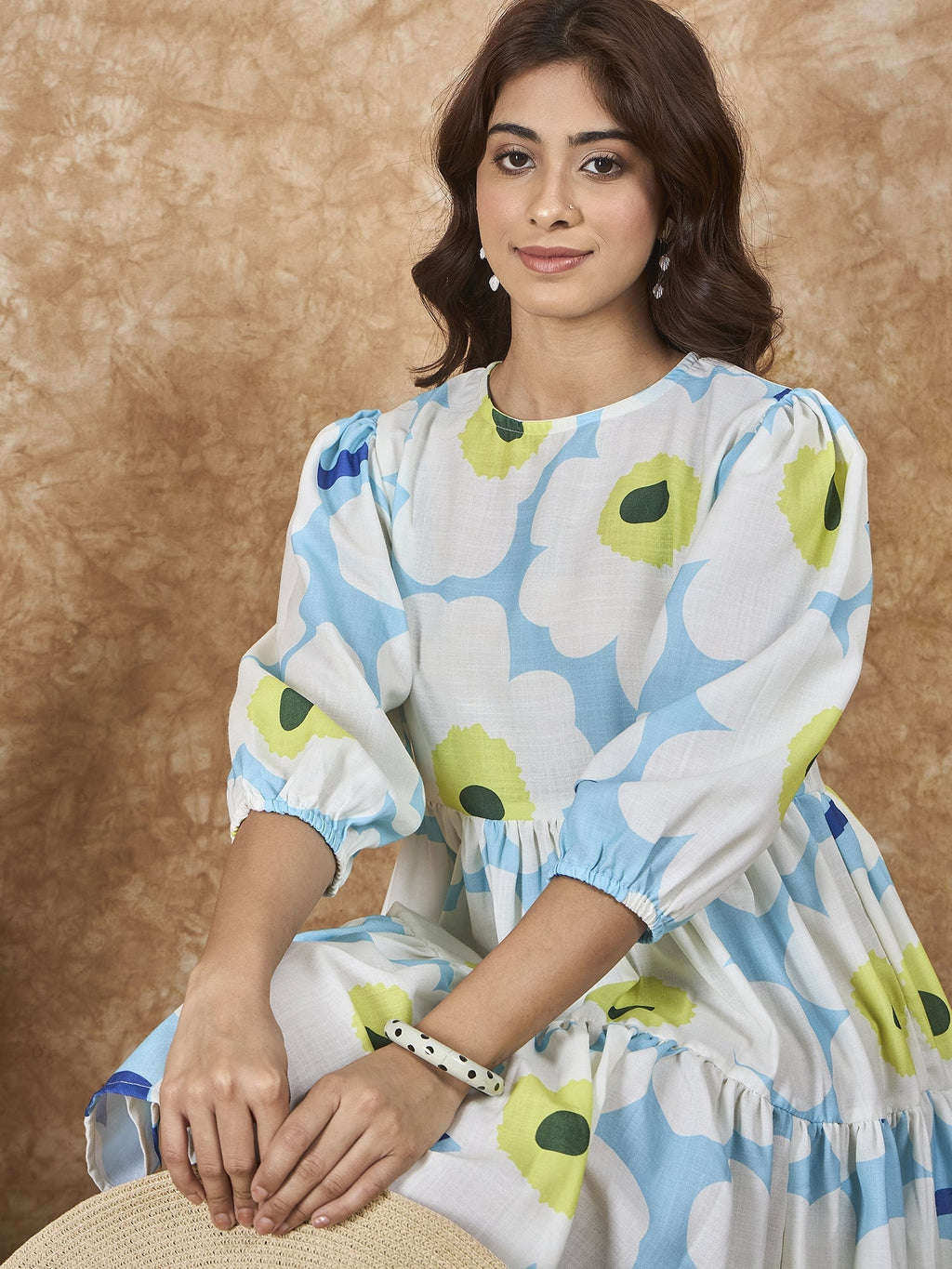 InWeave Sky Blue Big Print Short Dress | Grocsy