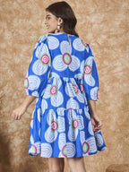 InWeave Blue White Flower Short Dress | Grocsy