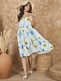 InWeave Sky Blue Big Print Sweetheart Dress | Grocsy