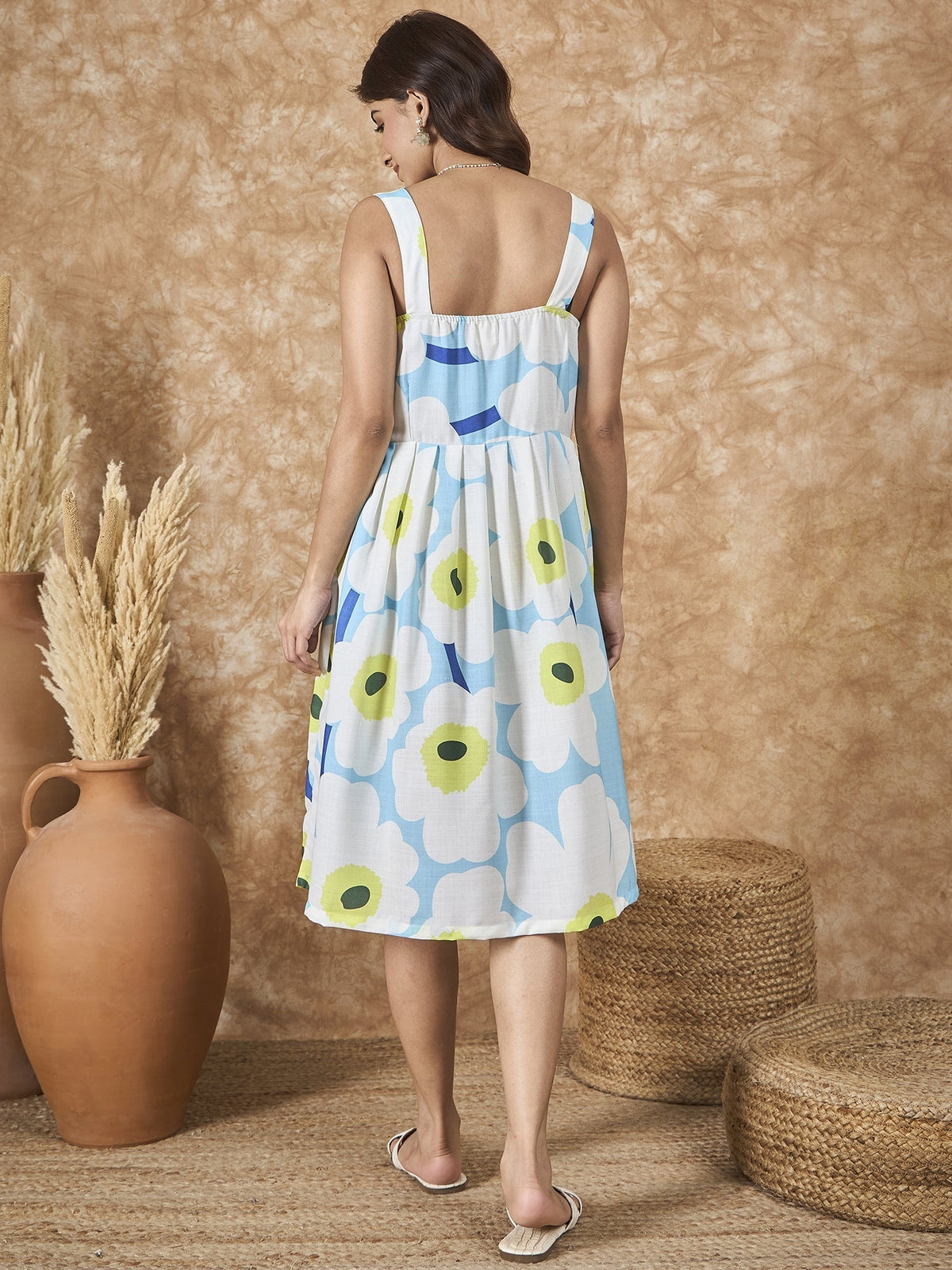 InWeave Sky Blue Big Print Sweetheart Dress | Grocsy