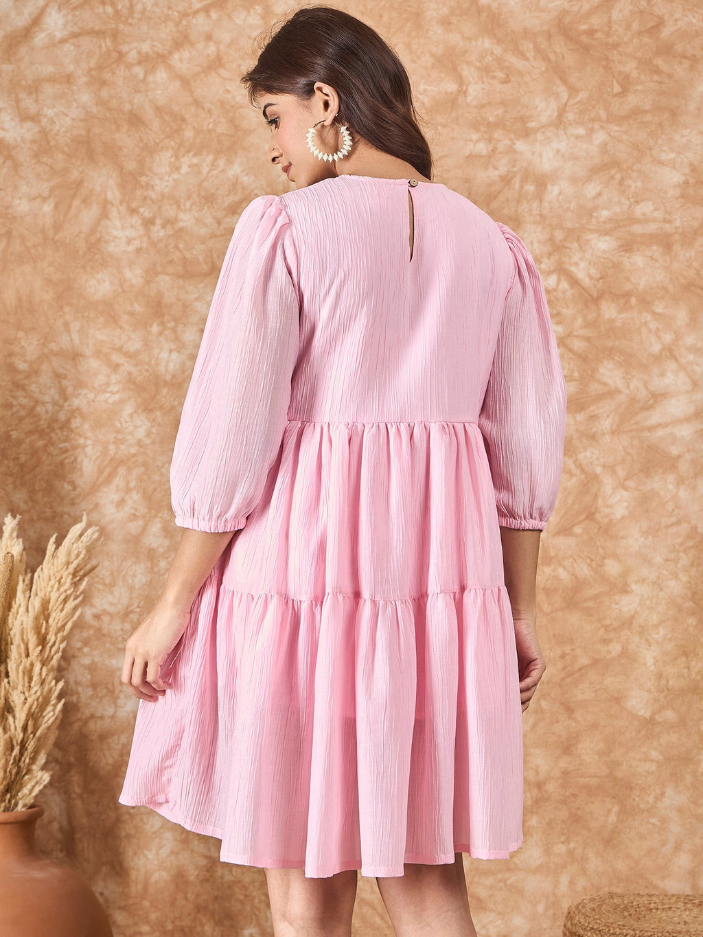 InWeave Pink Chiffon Short Dress | Grocsy