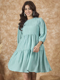 InWeave Cadet Blue Chiffon Short Dress | Grocsy