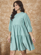 InWeave Cadet Blue Chiffon Short Dress | Grocsy