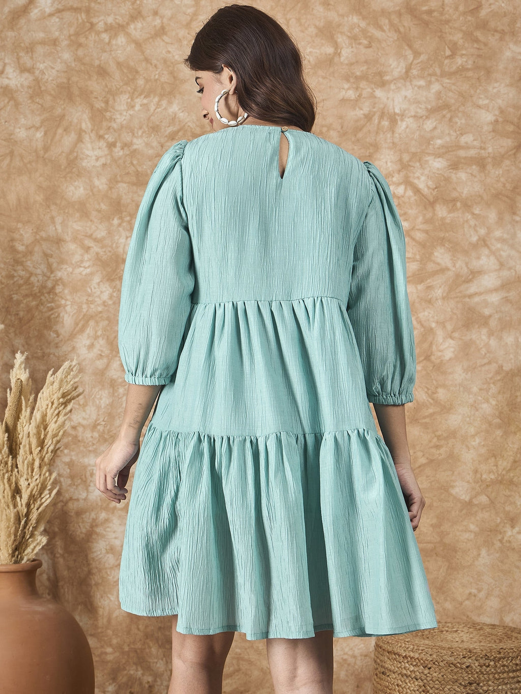 InWeave Cadet Blue Chiffon Short Dress | Grocsy