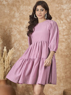 InWeave Mulberry Pink Chiffon Short Dress | Grocsy