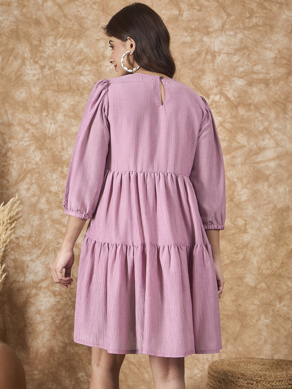 InWeave Mulberry Pink Chiffon Short Dress | Grocsy