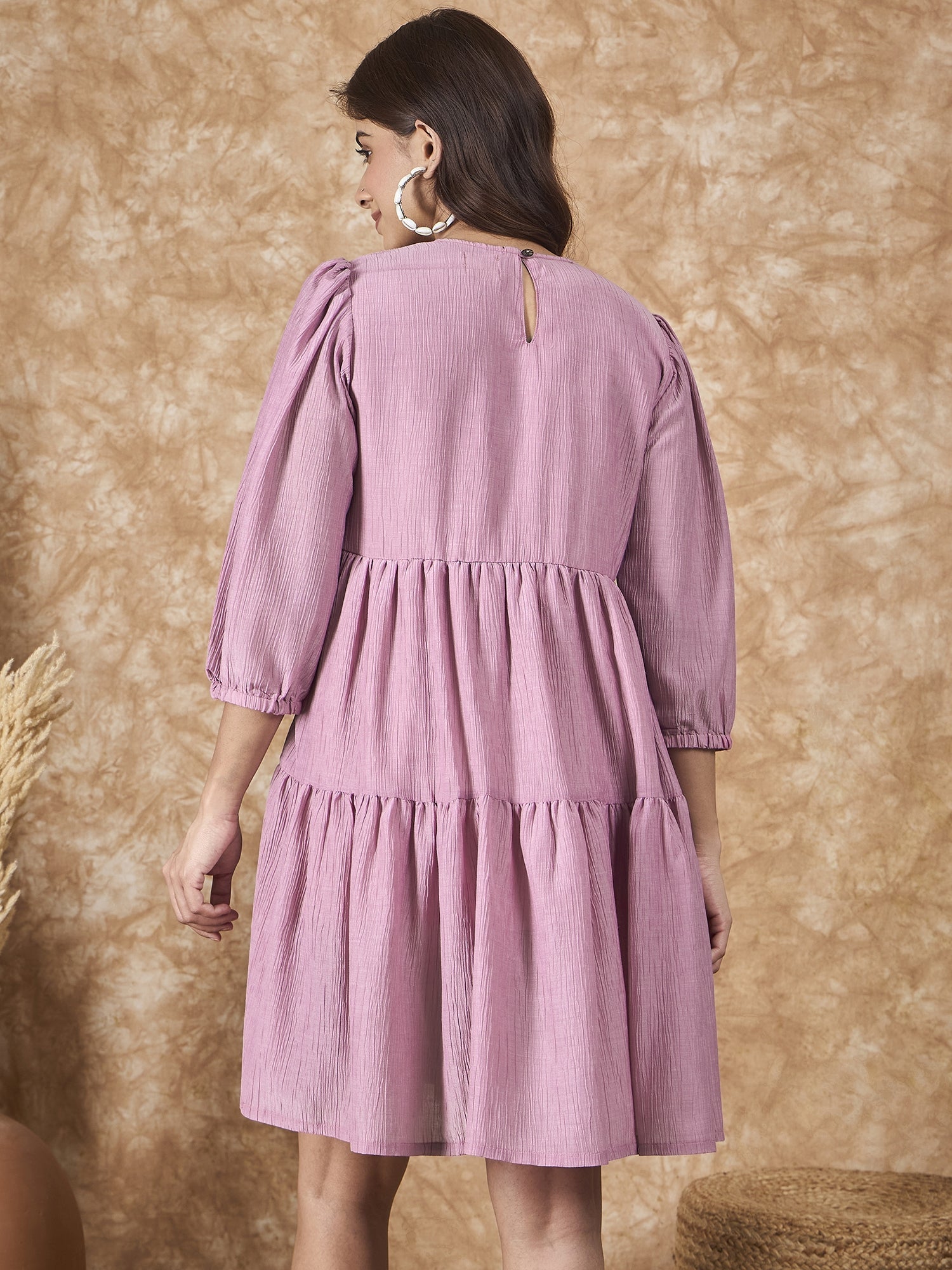 InWeave Mulberry Pink Chiffon Short Dress | Grocsy