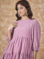InWeave Mulberry Pink Chiffon Short Dress | Grocsy