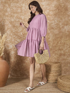 InWeave Mulberry Pink Chiffon Short Dress | Grocsy