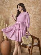 InWeave Mulberry Pink Chiffon Short Dress | Grocsy