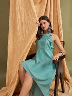 InWeave Cadet Blue Chiffon Frill Dress | Grocsy