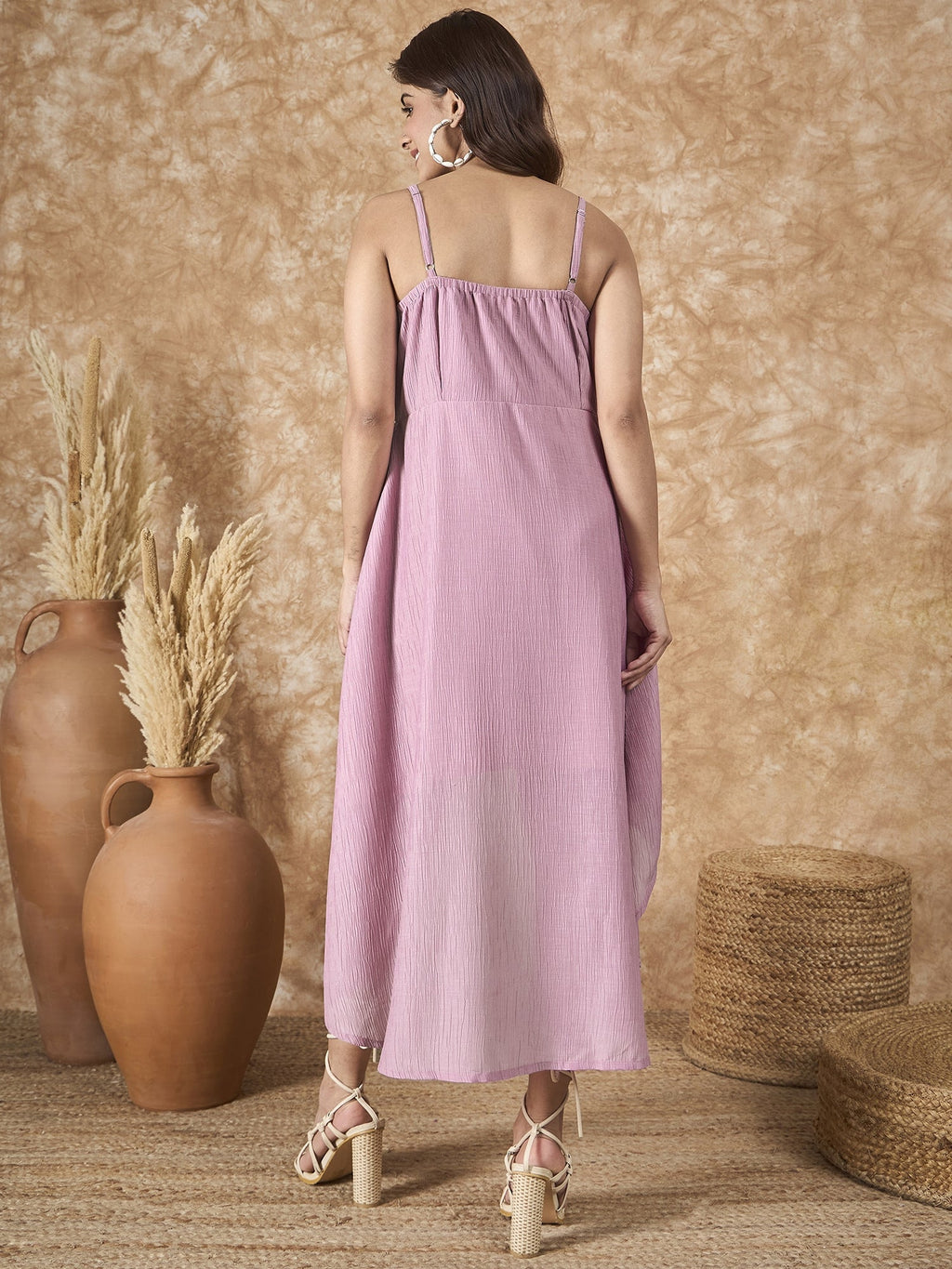 InWeave Mulberry Pink Chiffon Frill Dress | Grocsy