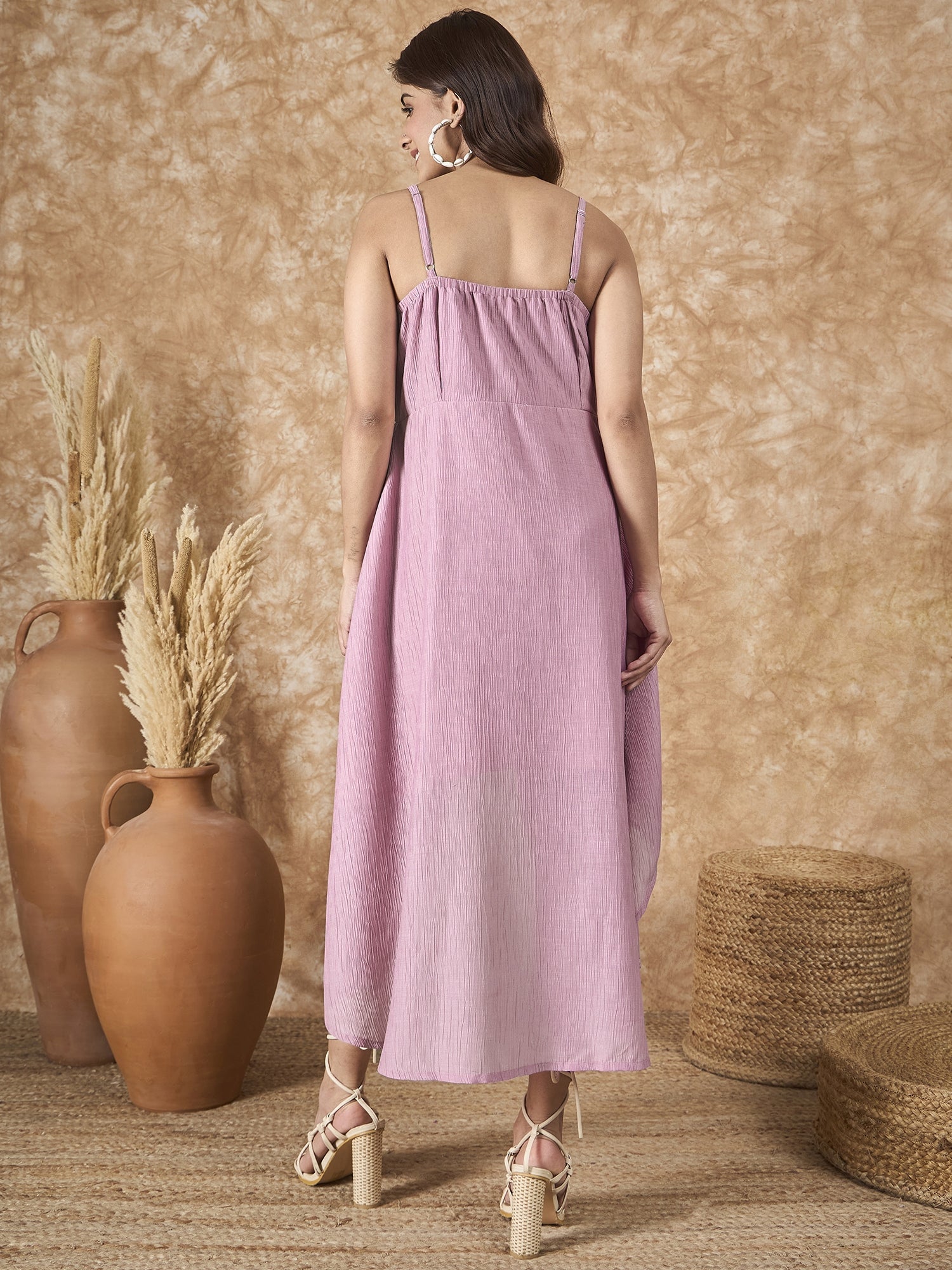 InWeave Mulberry Pink Chiffon Frill Dress | Grocsy