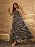 InWeave Black Arrow Ikkat Tiered Dress | Grocsy