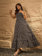 InWeave Black Arrow Ikkat Tiered Dress | Grocsy
