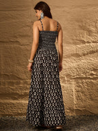 InWeave Black Arrow Ikkat Tiered Dress | Grocsy
