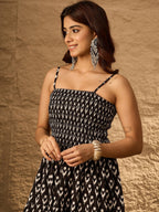 InWeave Black Arrow Ikkat Tiered Dress | Grocsy