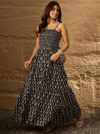 InWeave Black Arrow Ikkat Tiered Dress | Grocsy