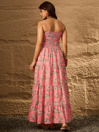 InWeave Peach Floral Print Tiered Dress | Grocsy