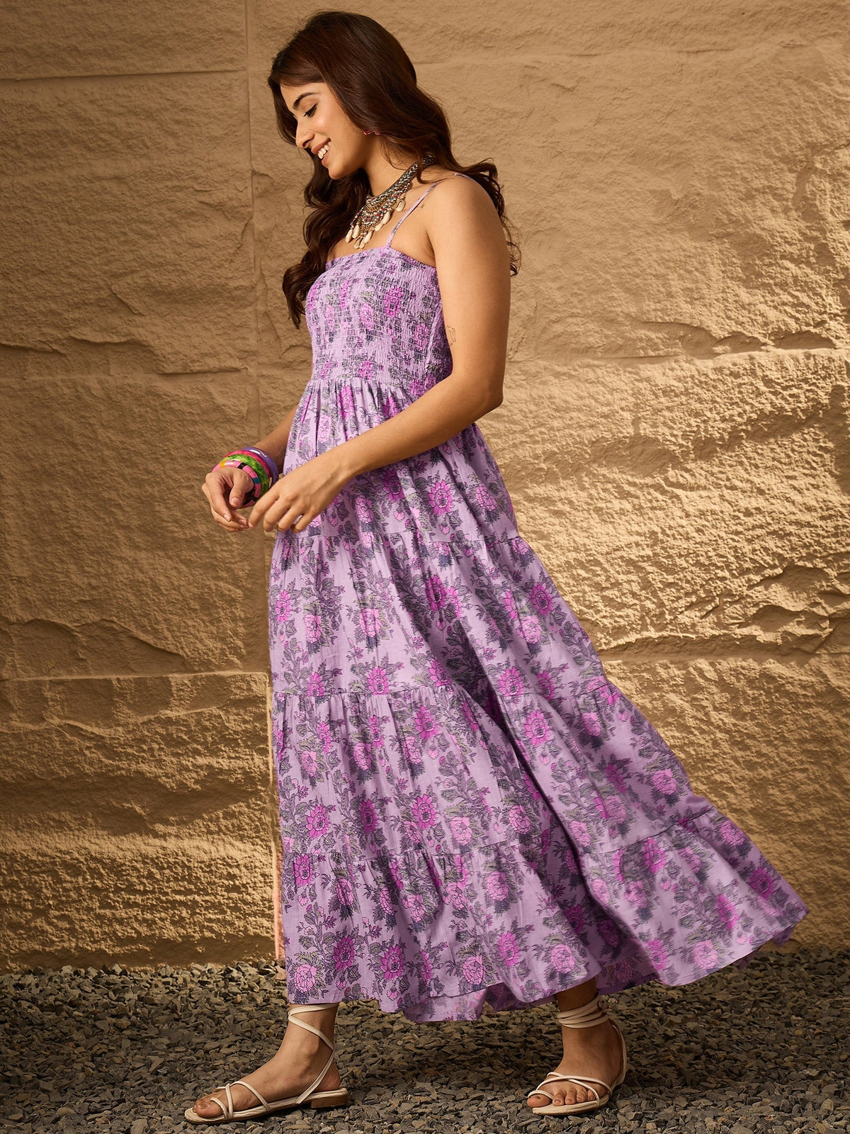 InWeave Lavender Floral Tiered Dress | Grocsy