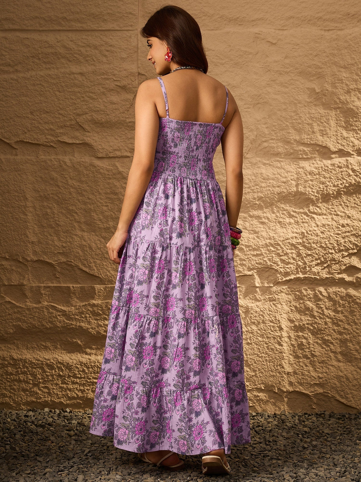 InWeave Lavender Floral Tiered Dress | Grocsy