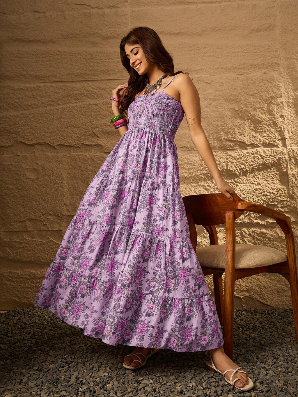 InWeave Lavender Floral Tiered Dress | Grocsy