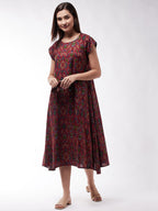 InWeave Abstract A- Line Ikkat Print Dress | Grocsy