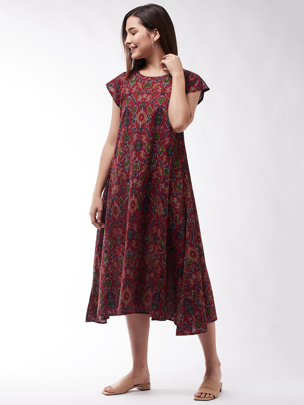 InWeave Abstract A- Line Ikkat Print Dress | Grocsy