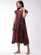 InWeave Abstract A- Line Ikkat Print Dress | Grocsy