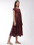 InWeave Abstract A- Line Ikkat Print Dress | Grocsy
