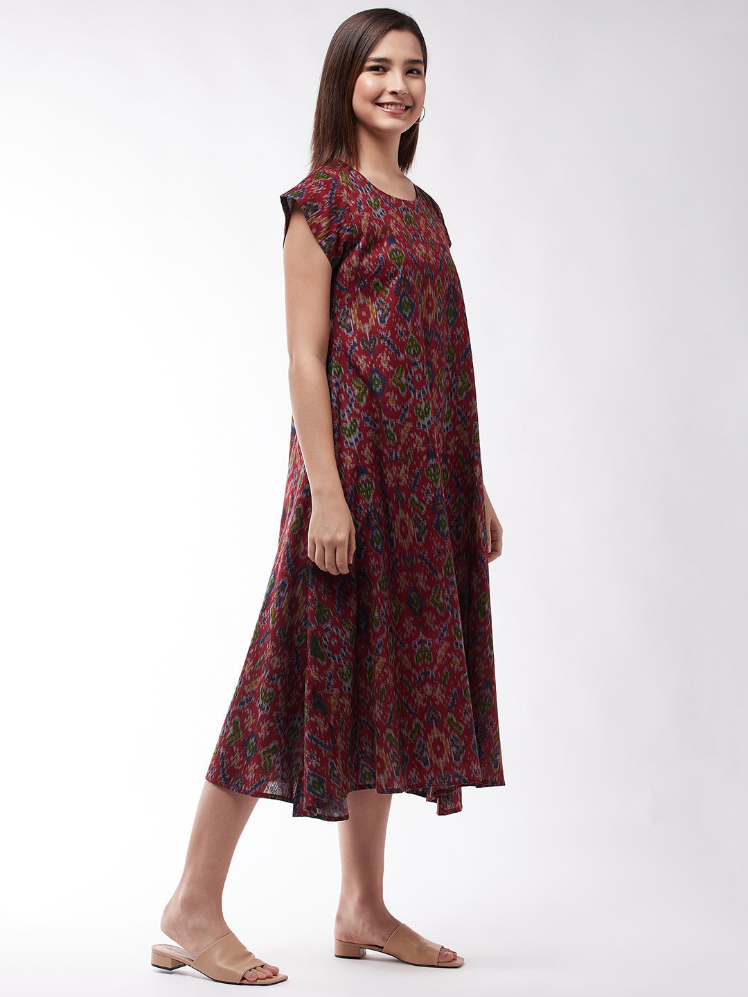InWeave Abstract A- Line Ikkat Print Dress | Grocsy