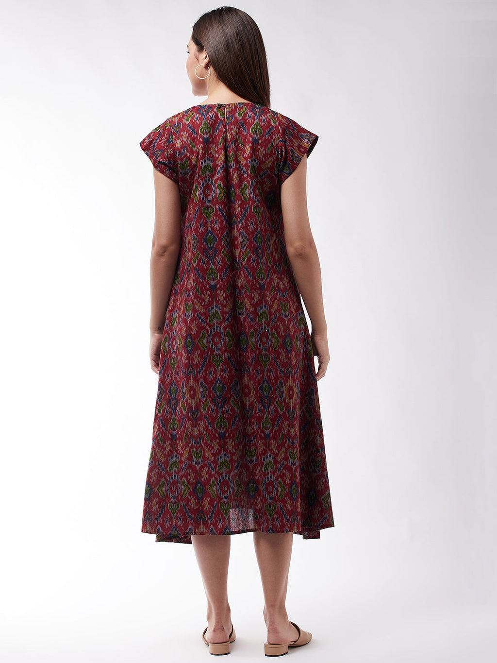 InWeave Abstract A- Line Ikkat Print Dress | Grocsy