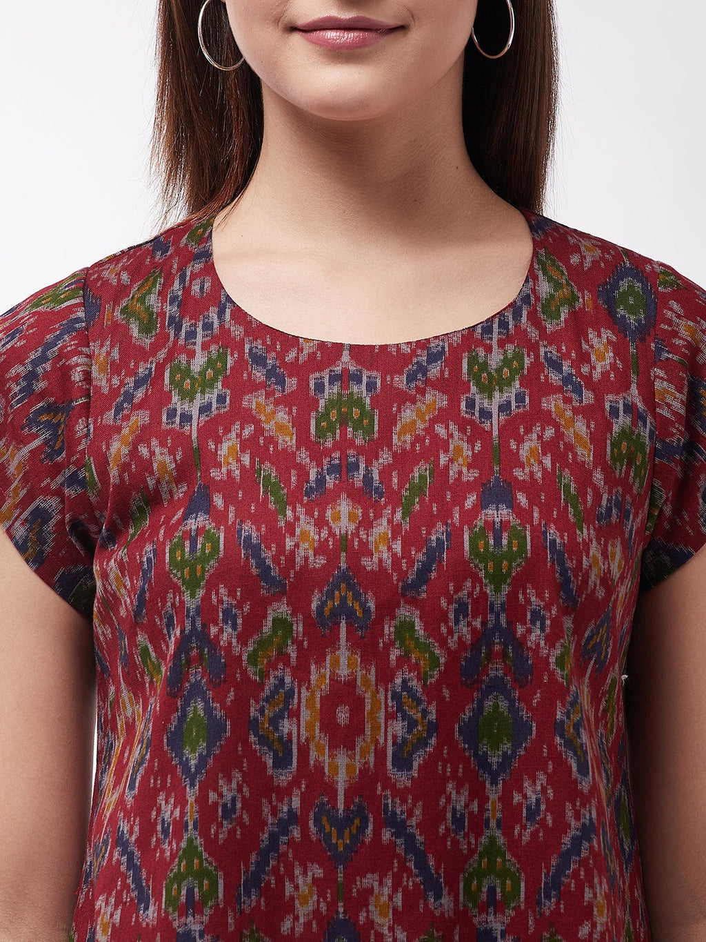InWeave Abstract A- Line Ikkat Print Dress | Grocsy