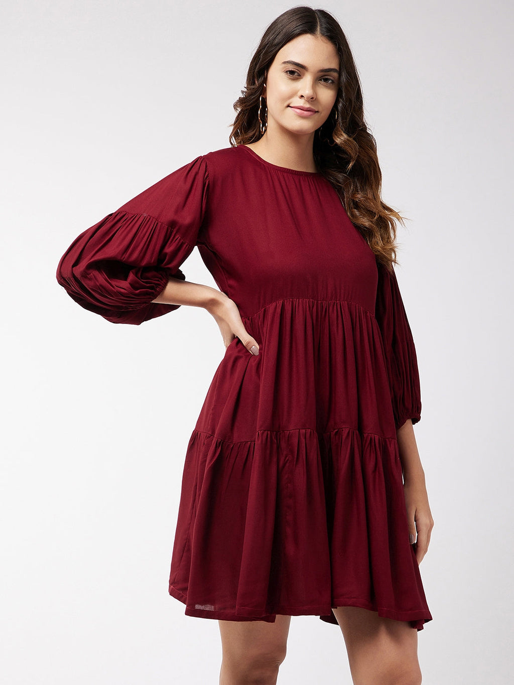 InWeave Women's Barn Red Flared Short Dress | Grocsy