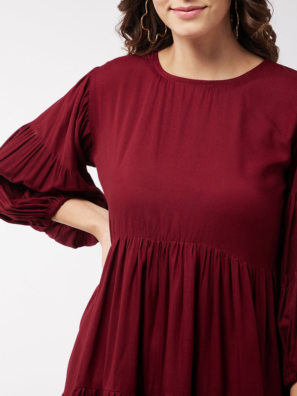 InWeave Women's Barn Red Flared Short Dress | Grocsy