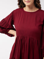 InWeave Women's Barn Red Flared Short Dress | Grocsy
