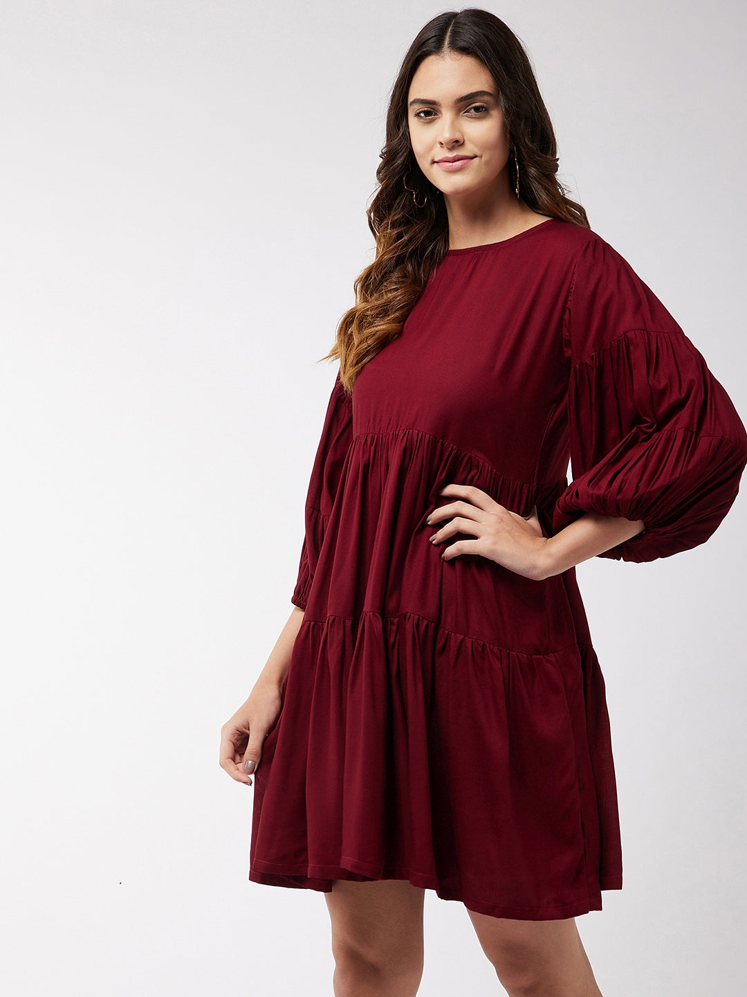 InWeave Women's Barn Red Flared Short Dress | Grocsy