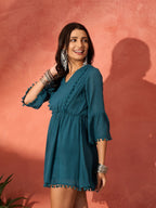 InWeave Teal Lurex Dress With Lace | Grocsy