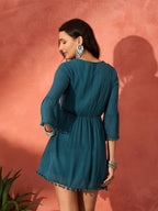 InWeave Teal Lurex Dress With Lace | Grocsy
