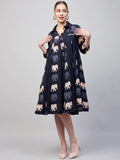 InWeave Women's Blue Elephant Print Flared Dress | Grocsy