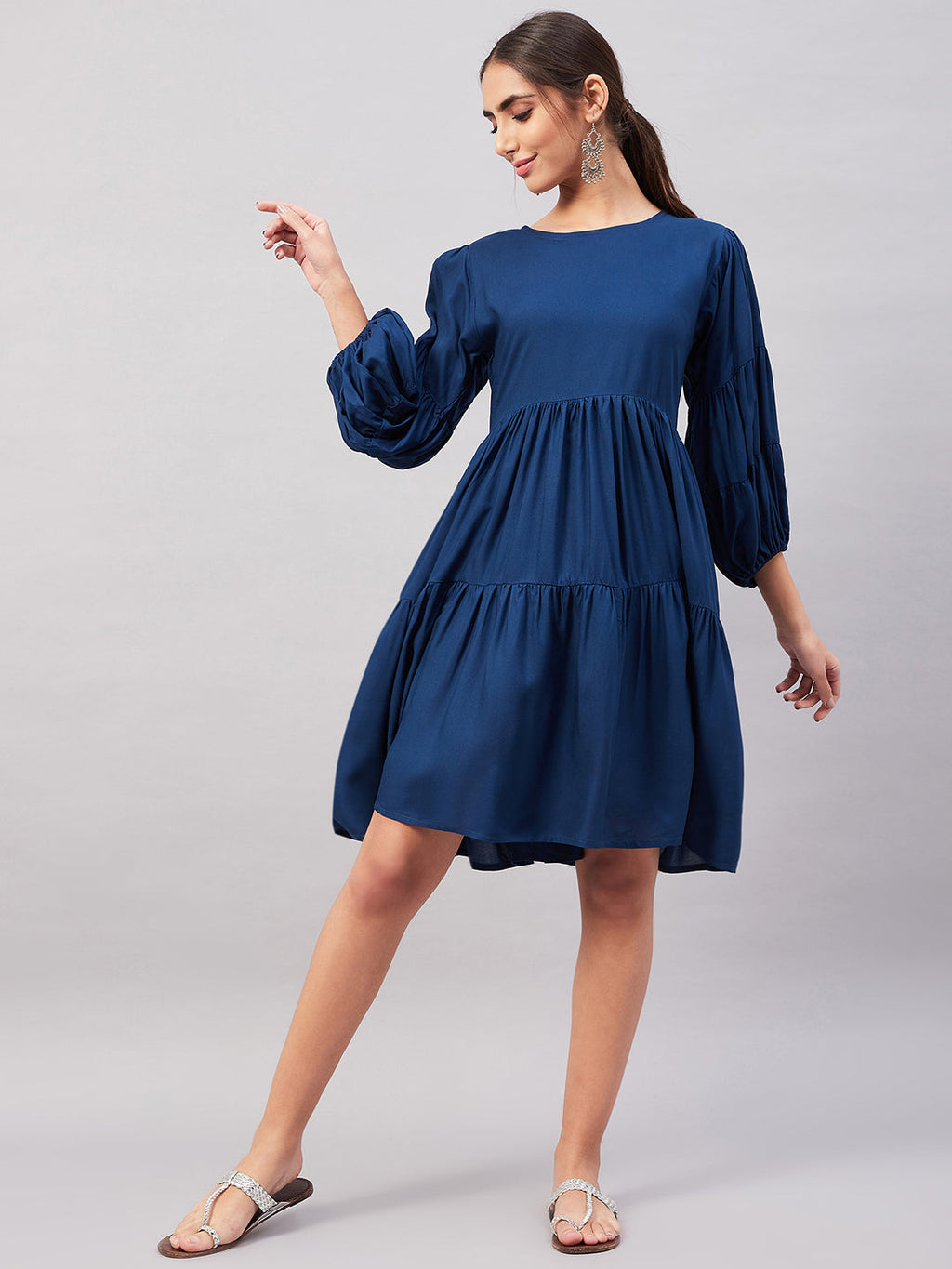 InWeave Teal Blue Flared Dress | Grocsy