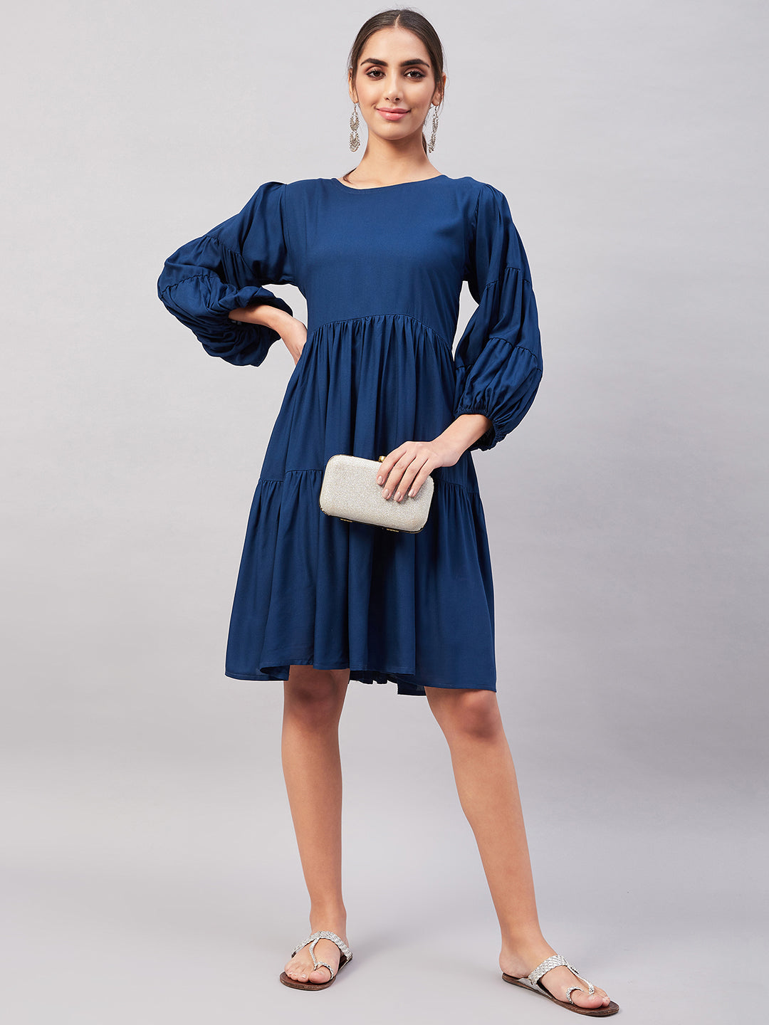 InWeave Teal Blue Flared Dress | Grocsy