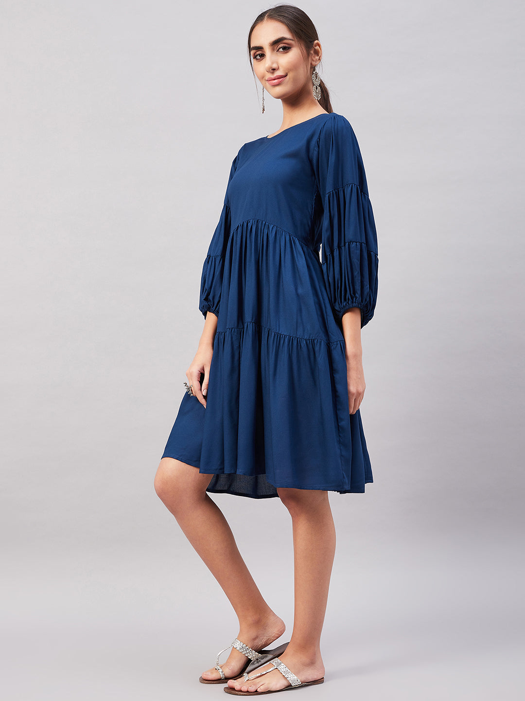 InWeave Teal Blue Flared Dress | Grocsy