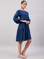 InWeave Teal Blue Flared Dress | Grocsy