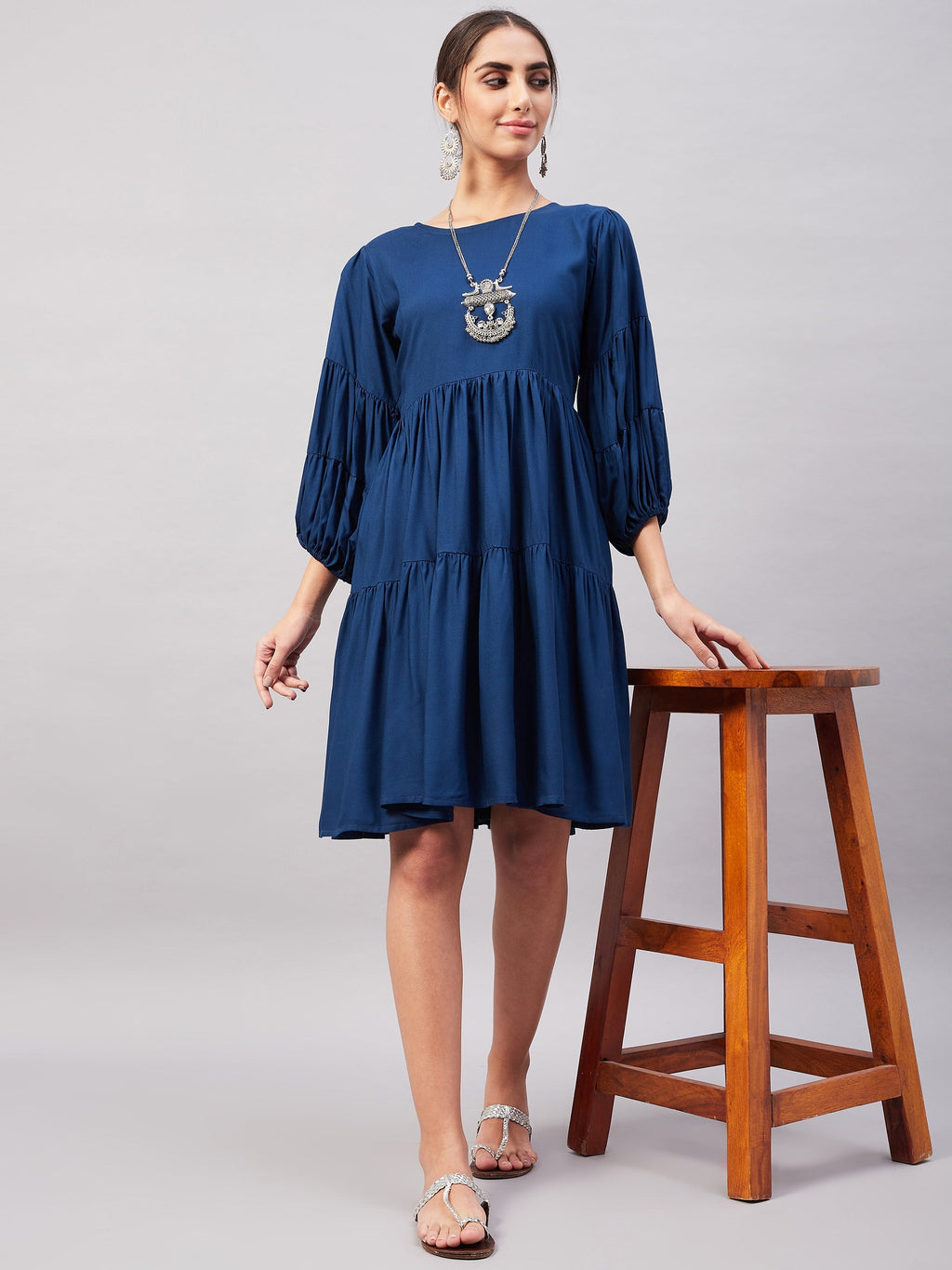 InWeave Teal Blue Flared Dress | Grocsy