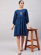 InWeave Teal Blue Flared Dress | Grocsy