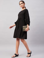 InWeave Solid Black Flared Dress | Grocsy