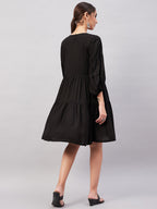 InWeave Solid Black Flared Dress | Grocsy